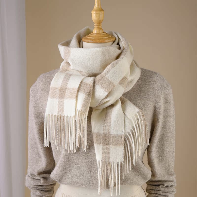条纹格羊毛围巾女款冬季护颈围脖