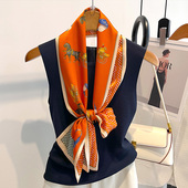 桑蚕丝橙色长条丝巾春秋真丝搭配西装 飘带女士高级感细窄围巾护颈