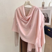 粉色围巾披肩外搭女2026新款 高级感妈妈旗袍披风羊绒感护颈围脖冬