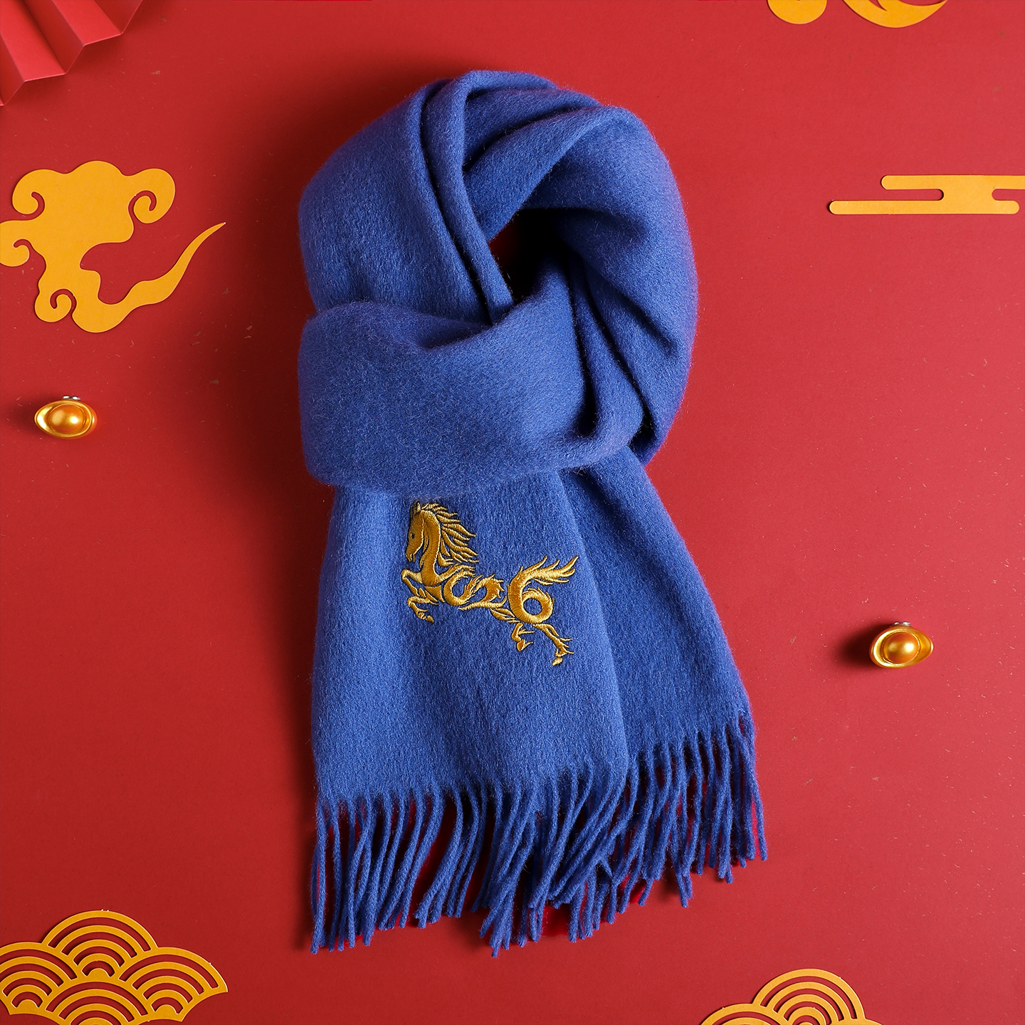 2026马年本命年蓝色围巾男士冬季