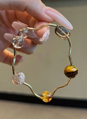 【小宇宙】茶晶天然黑金超白水设计感天然水晶高级感首饰串珠手串