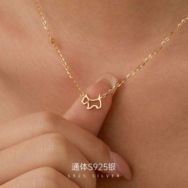 S925纯银欧美ins镂空小狗项链女法式高级感小众礼物锁骨链