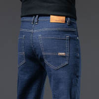 High-stretch, high-waisted loose jeans for men, middle-aged, elastic, overweight, plus-size straight-leg fat pants, 42 spring thumbnail 8