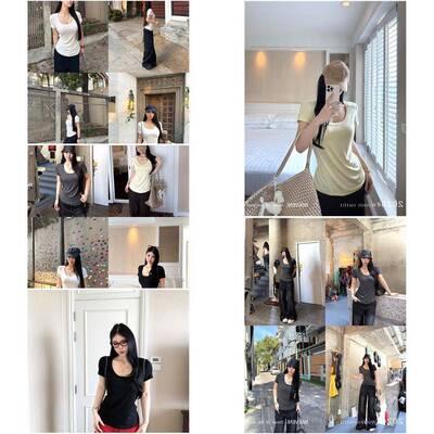 黑泽玄七2026春夏微胖U领垂感弹力短袖针织t恤衫女宽松显瘦上衣