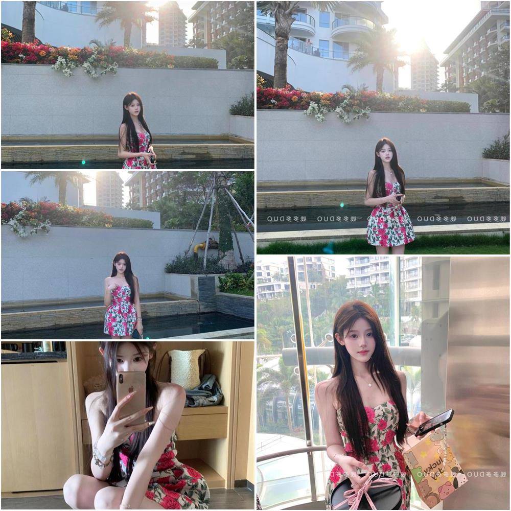 夏日绝美小裙子气质名媛花苞裙性感辣妹抹胸连衣裙度假风碎花短裙
