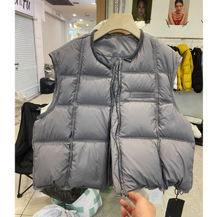 欧洲站简约版 百搭 白鸭绒圆领羽绒马甲女加厚面包坎肩羽绒马夹新款