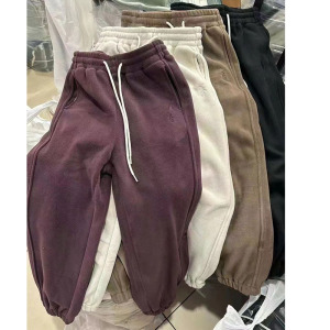 新款欧货潮双面德绒加厚暖暖裤运动裤束脚卫裤女简约冬季哈伦裤厚