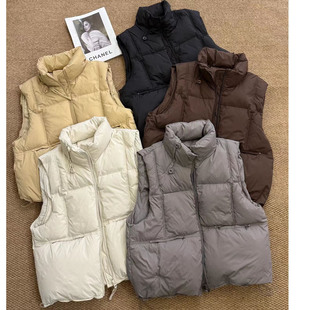 欧洲站冬季 小立领简约白鸭绒羽绒马甲女设计感百搭厚面包马甲 新款