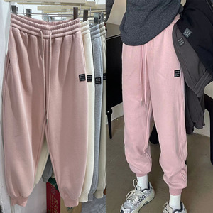 欧货潮款一体绒加厚束脚运动卫裤女小脚显瘦哈伦裤颗粒绒棉质垮裤