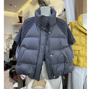 欧洲站冬季新款拼接针织麻花袖白鸭绒羽绒马甲女洋气立领短袖马甲