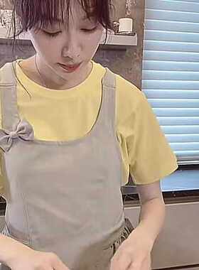 围裙蝴蝶结姜妍同款纯灰色高端