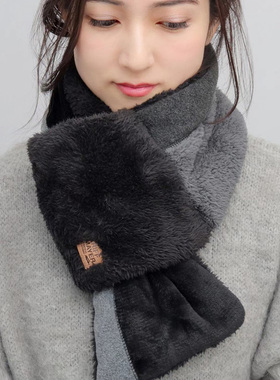 KRIFF MAYER日本冬季拼色拼接交叉围脖日系男女保暖厚羽丝绒围巾