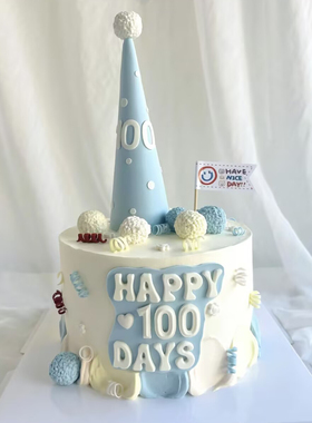 蛇宝宝蓝色波点毛球帽子蛋糕装饰插件30天百天HB字母模具翻糖球刷