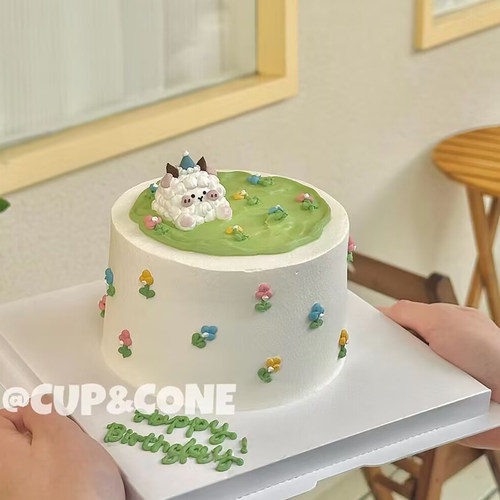 软陶小羊咩mini小蛋糕装饰摆件小狗小兔小猪老鼠生肖动物蛋糕插件