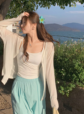 白色外搭开衫夏季吊带裙外搭莱赛尔防晒罩衫针织外套空调衫上衣