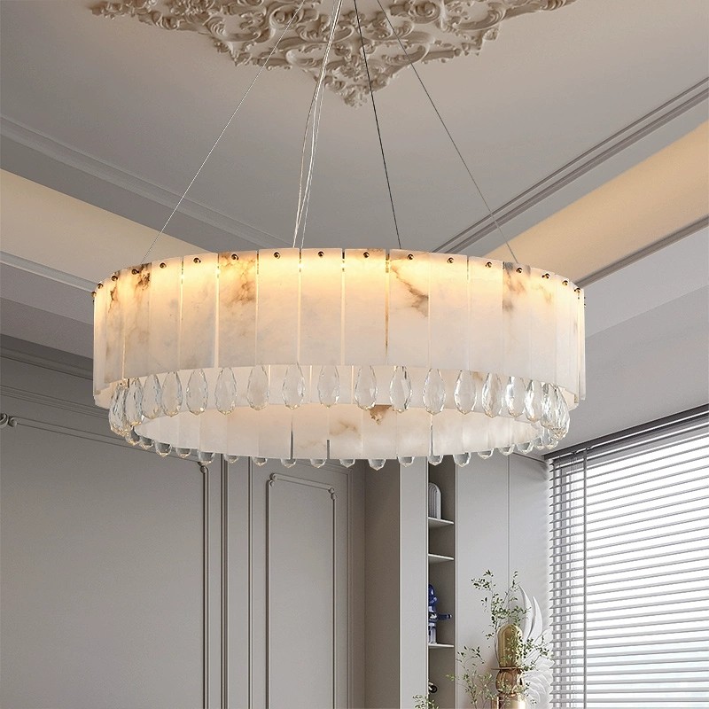 法式轻奢客厅吊灯黄铜水晶卧室灯高级感天然进口云石餐厅玄关灯