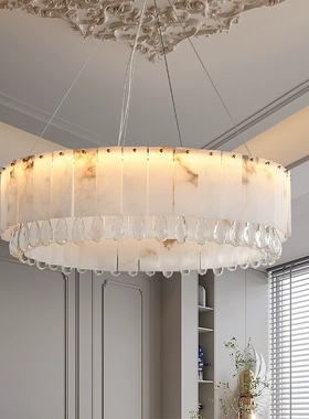 法式轻奢客厅吊灯黄铜水晶卧室灯高级感天然进口云石餐厅玄关灯