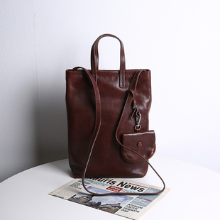 小众高级感托特包女小号休闲水桶包真皮单肩包植鞣牛皮手提通勤包