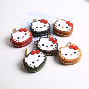 可爱卡通kt猫真皮钥匙扣挂件Kitty少女装 饰礼物凯蒂猫包包挂饰
