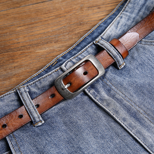 带 饰简约裤 皮带女款 真皮纯牛皮休闲百搭复古针扣腰带细配裙子装