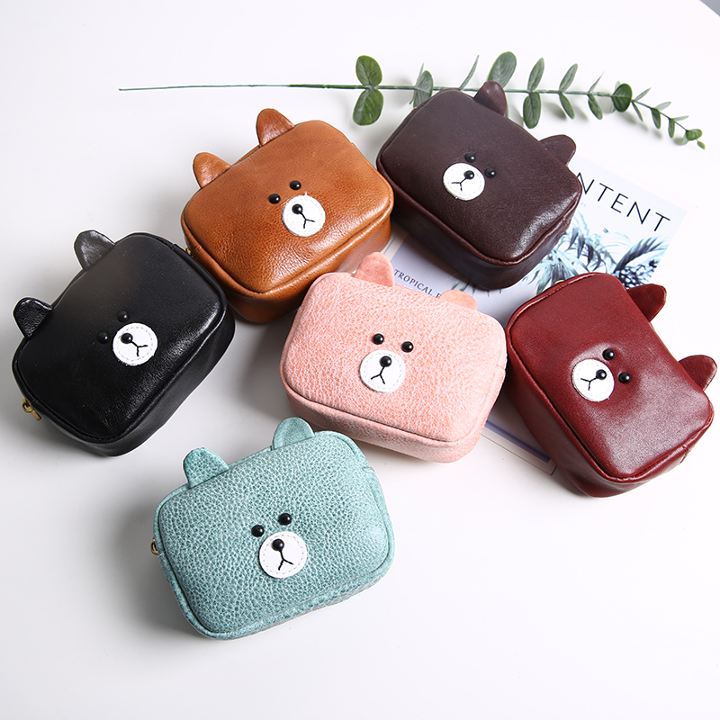 可爱卡通小熊零钱包女真皮短款