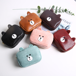 JUUZ 拉链钱包钥匙包收纳小包 LAN可爱卡通小熊零钱包女真皮短款