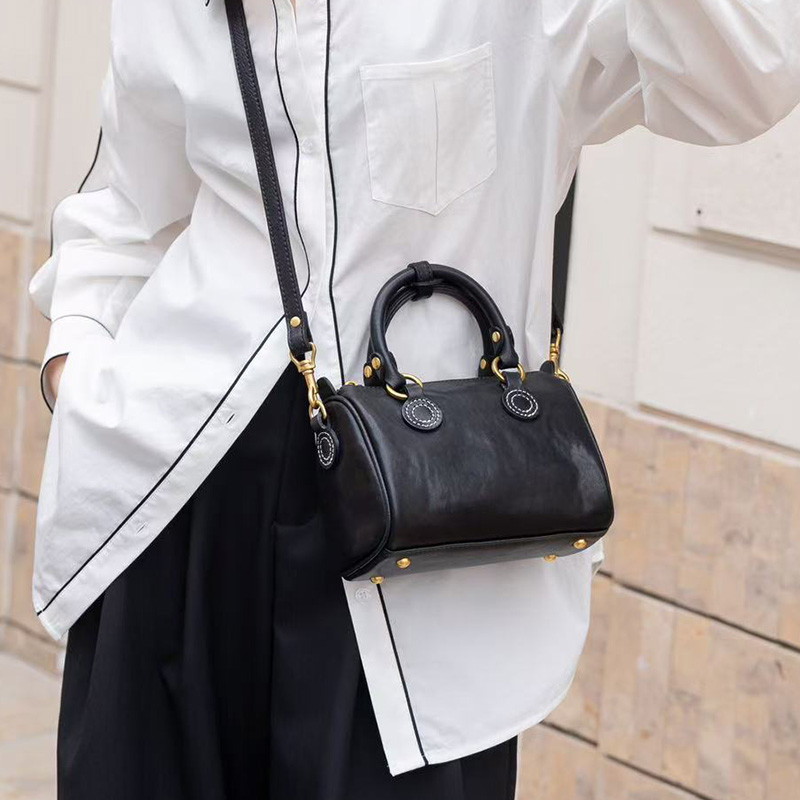 JUUZ LAN植鞣牛皮波士顿枕头包女真皮手提包单肩斜挎包迷你小包包