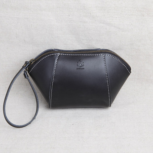 女士化妆包小号便携大容量牛皮手拿包牛皮简约零钱包拉链迷你收纳