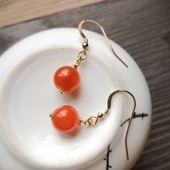 南红玛瑙耳环樱桃红圆珠耳环凉山原矿新品 耳饰耳坠进口14K包金女