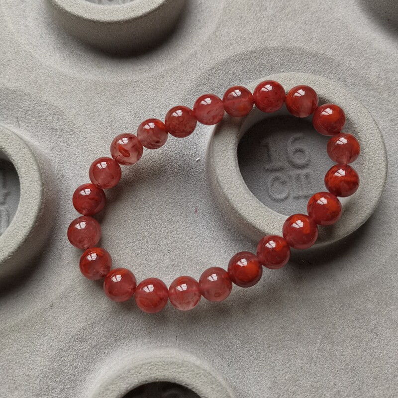 天然原矿南红玛瑙手串手链凉山老矿微透牛血红火焰红单圈玫瑰红串