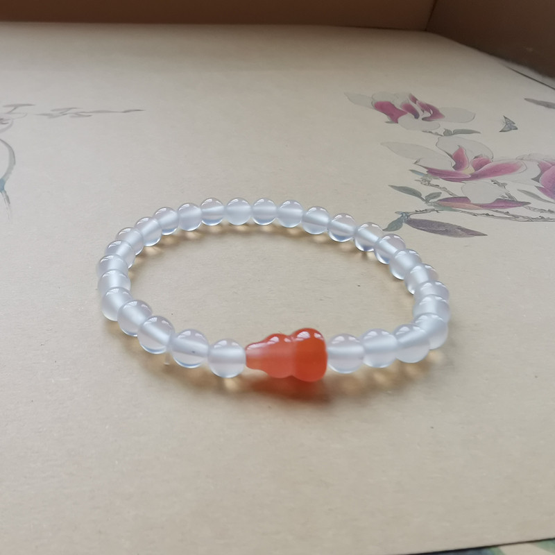 天然原矿荔枝冻玛瑙手链手串纯冰搭配葫芦樱桃红南红玛瑙单圈小巧