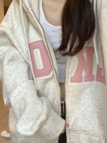 春秋美式复古卫衣外套女拉链