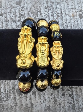 越南沙金高定经典霸气貔貅手串男越南沙金皮丘转运黑手链生日礼物