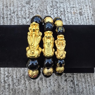 越南沙金高定经典霸气貔貅手串男越南沙金皮丘转运黑手链生日礼物