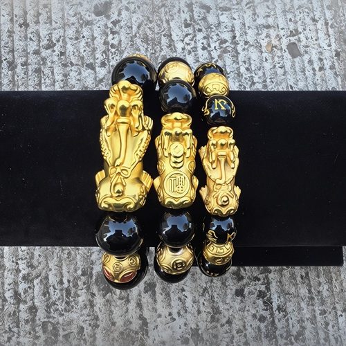 越南沙金高定经典霸气貔貅手串男越南沙金皮丘转运黑手链生日礼物