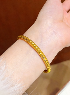 金店同款沙金镜面斜纹圆条手镯实心刻面闭口新款镯子精致送女朋友