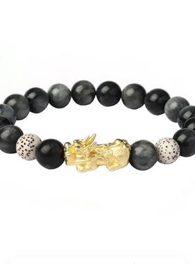 孟加拉赤金貔貅手链 财缘福串鹰眼石手串男手饰父亲节礼物送男友