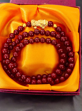 2025新款铜镀真金里外一色轻奢高级朱砂貔貅手链女满圈珠珠手串