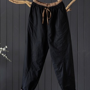 保暖棉裤 2025冬纯色夹棉加厚九分裤 小脚裤 女撞色系带棉哈伦裤 靴裤