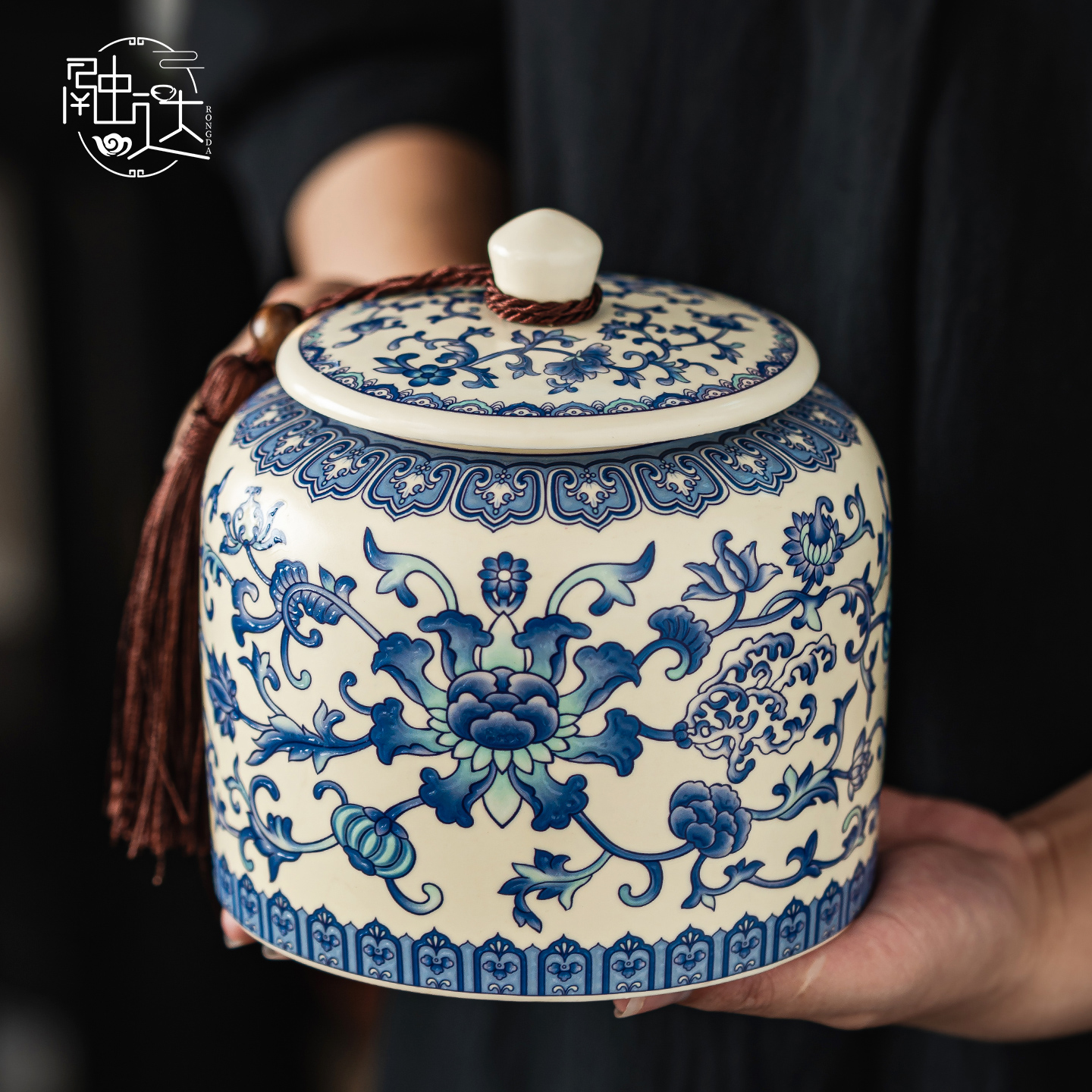 青花陶瓷茶叶罐密封中式复古防潮