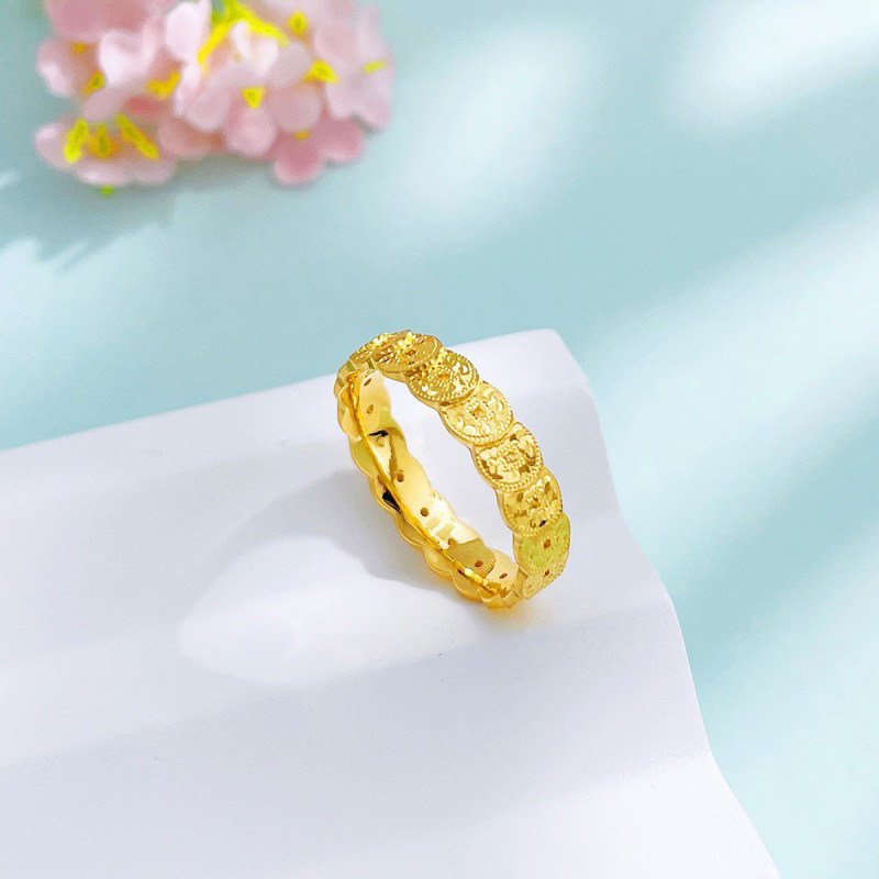 碎碎冰铜钱黄金戒指999足金暴富女戒金钱币指环纯金实心指环水贝
