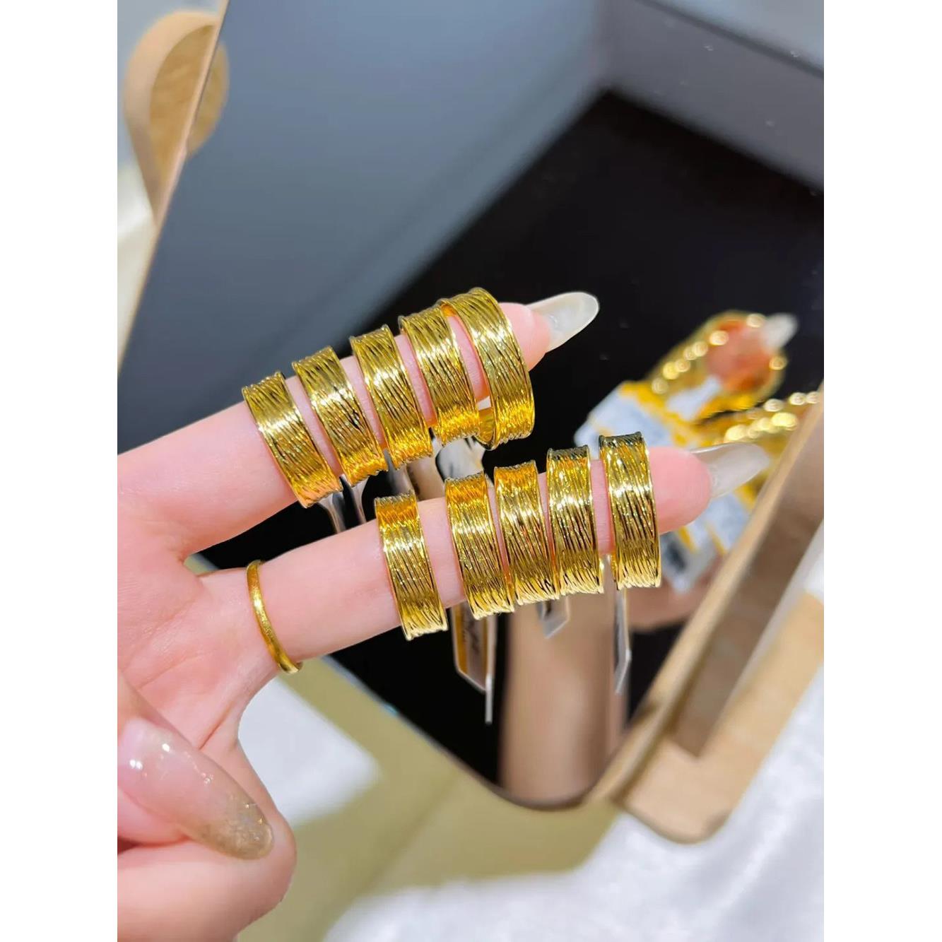 千丝万缕黄金戒指999足金女戒男女情侣固口纯金小克重首饰水贝