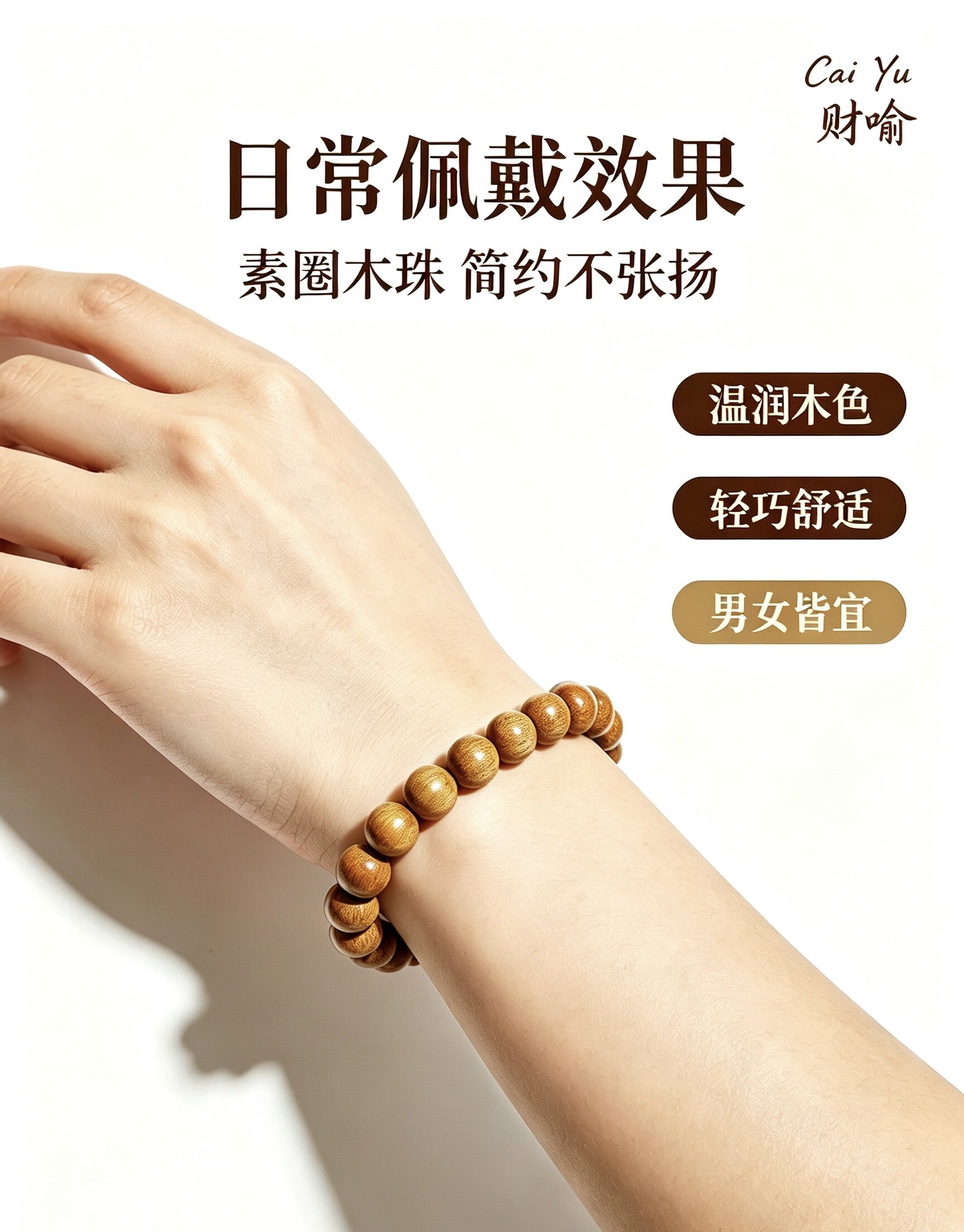 金丝楠木手串天然木纹素圈木珠8mm12mm男女简约百搭文玩盘玩手链