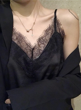 2025春夏大蕾丝边吊带女内搭chic百搭显瘦V领性感真丝复古小背心