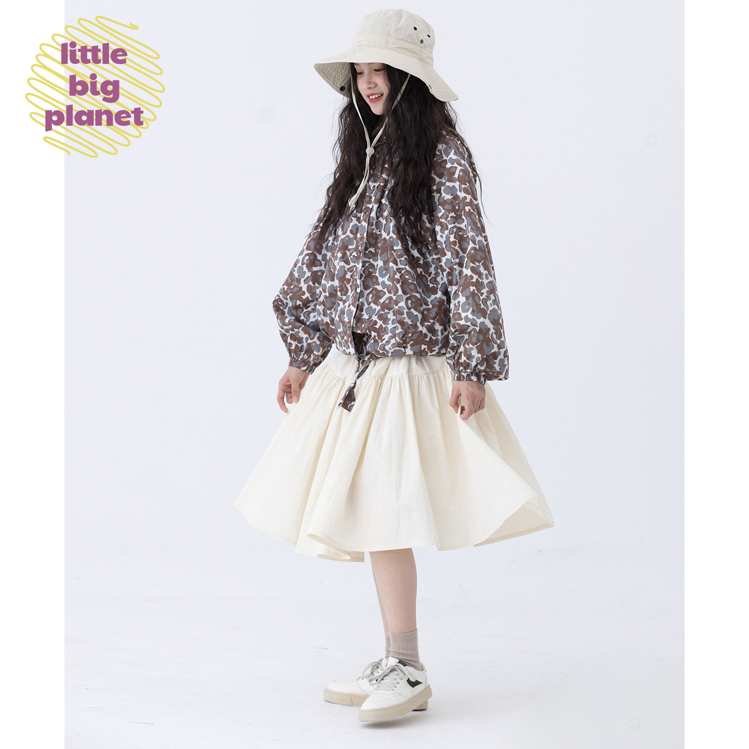 小小大星球童装 日韩感叠影满印廓形衬衫 春秋女童个性鬼马风上衣