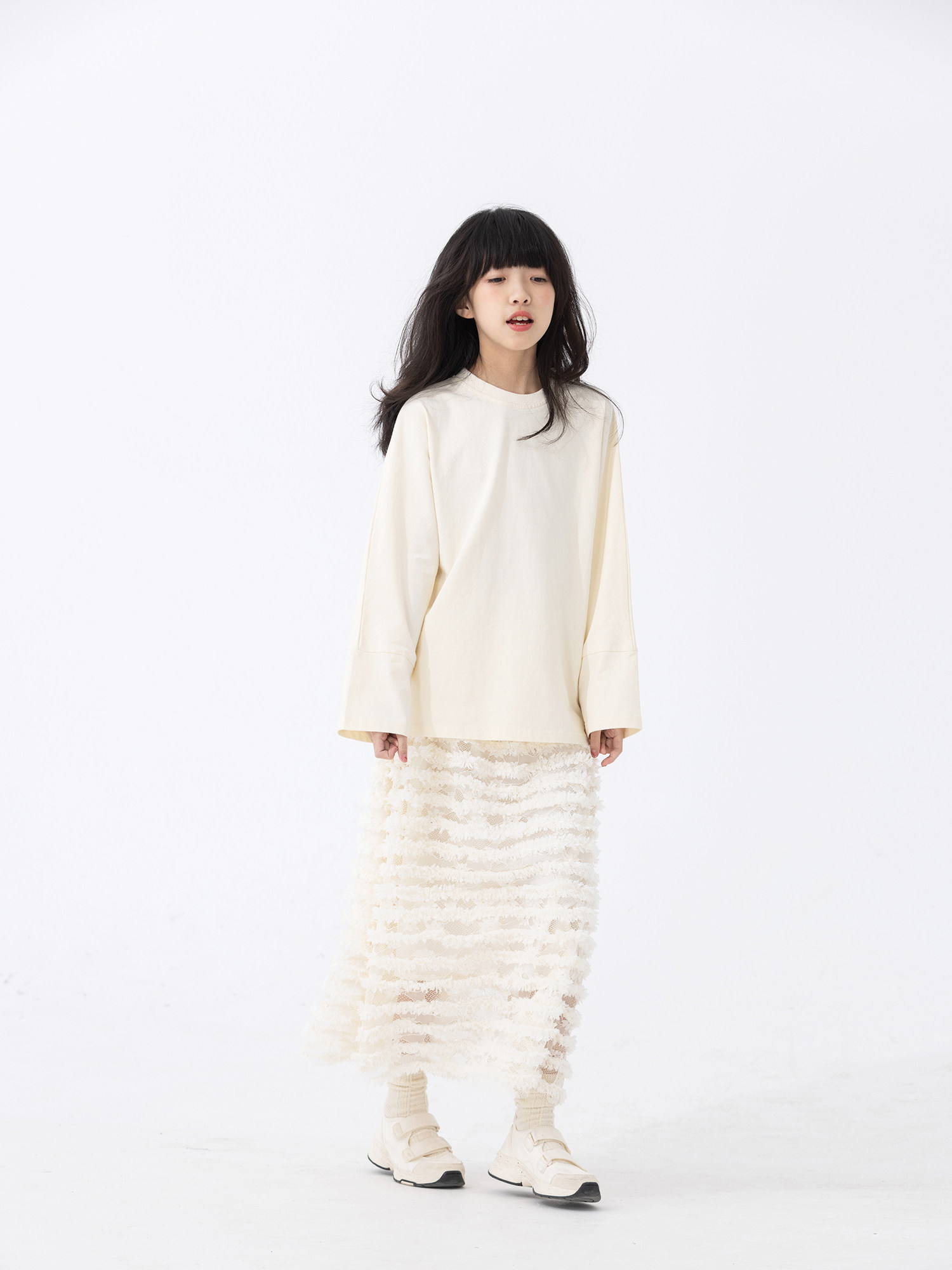 小小大星球菊蕊白提花毛毛边半裙