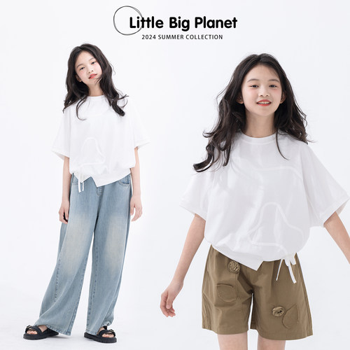 小小大星球流动曲线蝙蝠衫短袖