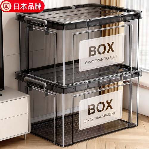 日本进口透明收纳箱大容量超大家用衣服玩具书本整理箱塑料带盖储