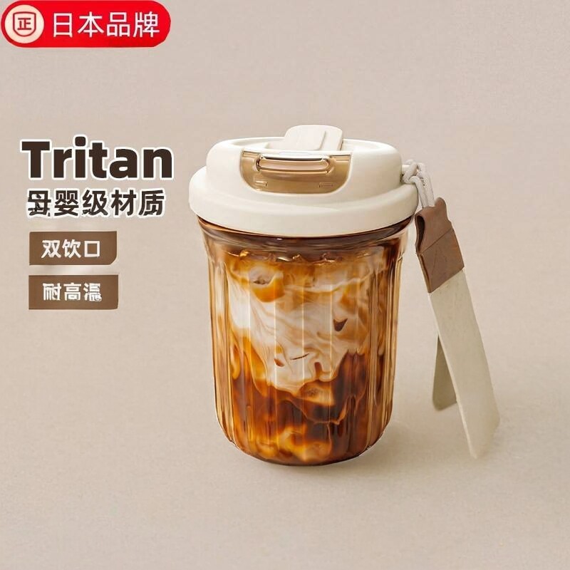 日本进口水杯夏季女生高颜值吸管咖啡杯可携式外带塑料杯子新款图片