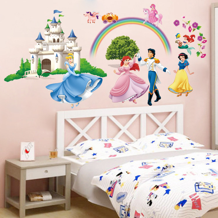 温馨卡通幼儿园女孩卧室布置儿童房间衣柜白雪公主城堡墙贴纸自粘